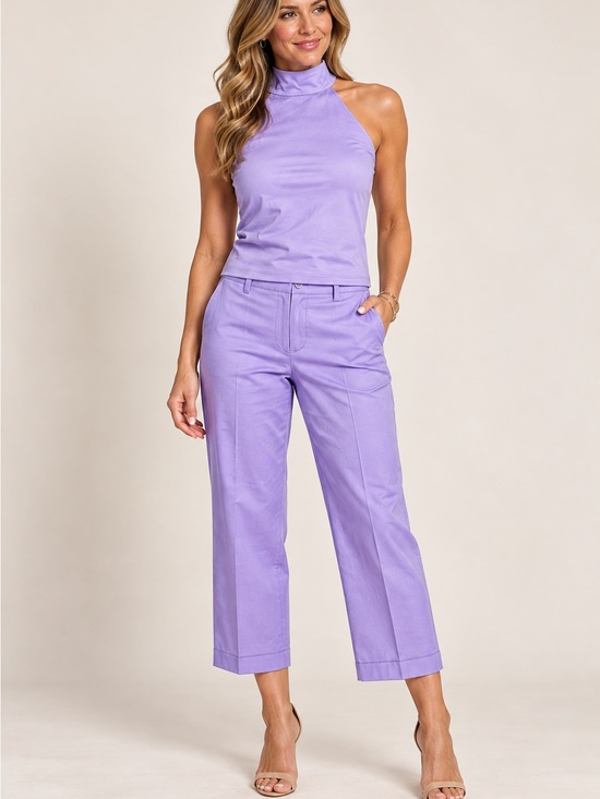 Trousers Pants - Lilac High-Neck Crop Jumpsuit - Women